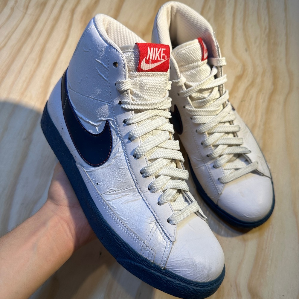 Nike Blazer Mid White Navy Blue Red Leather Sneakers Mens Size 8 High Top
